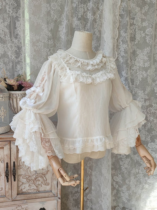 In Stock Round Neckline Trumpet Sleeves Elegant Lolita Blouse