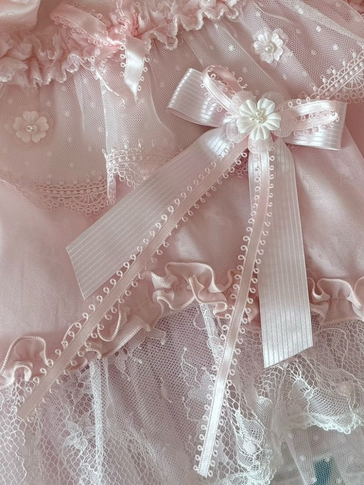 Pink/Blue&Pink Beaded Decorated Floral Design Bowknot Hairclip