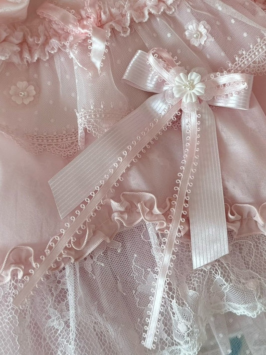 Pink/Blue&Pink Beaded Decorated Floral Design Bowknot Hairclip