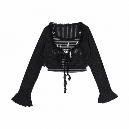 Y2K Black Striped Cami Top with Self-tie Cropped Coverup Set