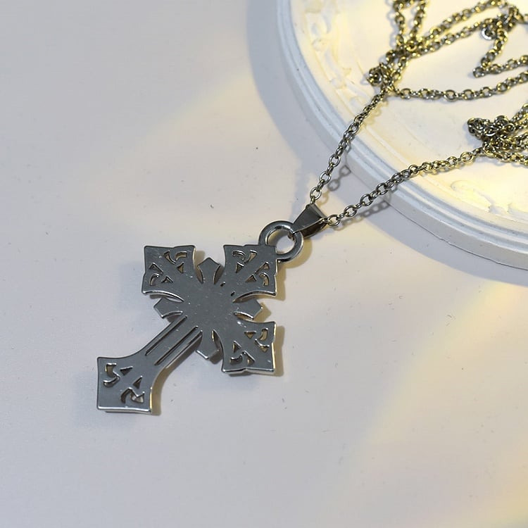 Punk Gothic Silver Cross Pendant Necklace