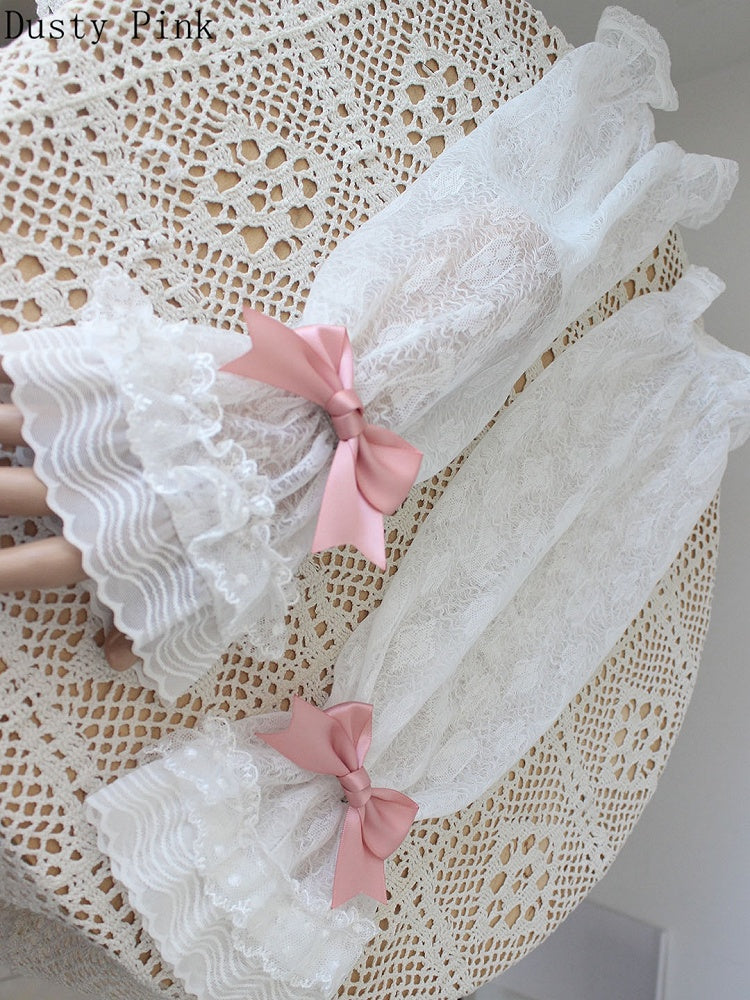 10 Color Options Detachable Bowknot Details Lace Trim Sleeves