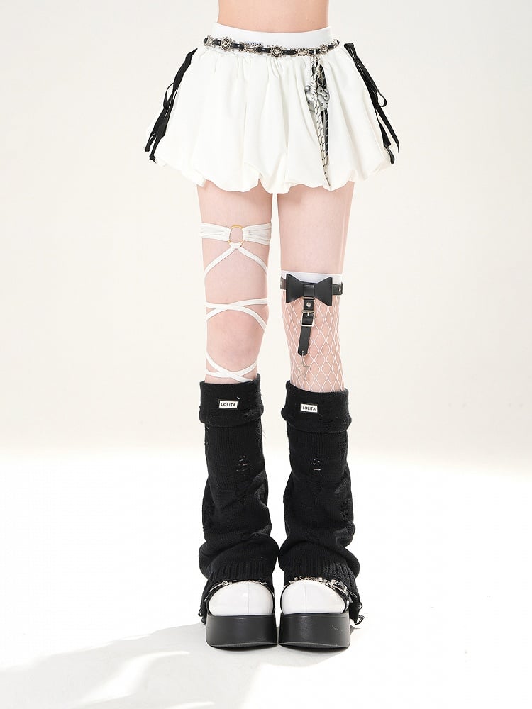 White/Black Elastic Waist Mini Bubble Skirt