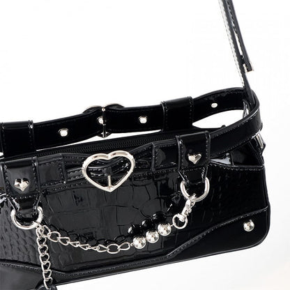 Black Ita Bag with Chain and Heart Charm