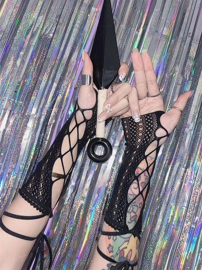 White/Black Fishnet Elastic Sleeves