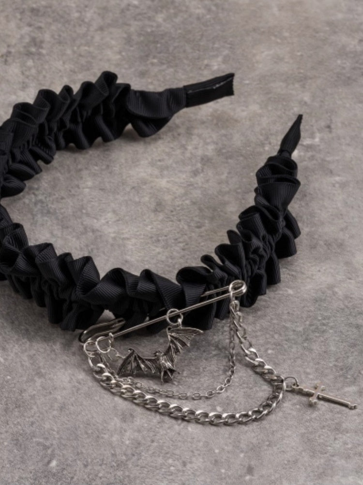 Black Ruffle Trim Pin With Bat And Cross KC