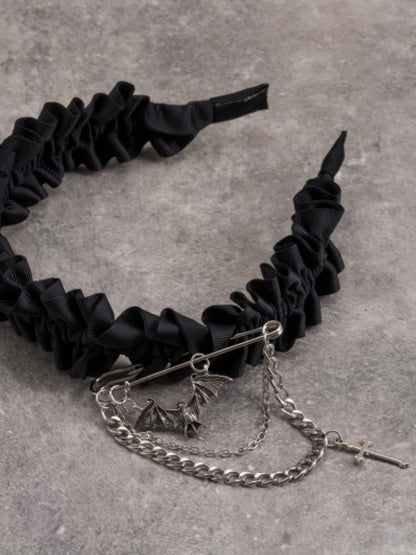 Black Ruffle Trim Pin With Bat And Cross KC