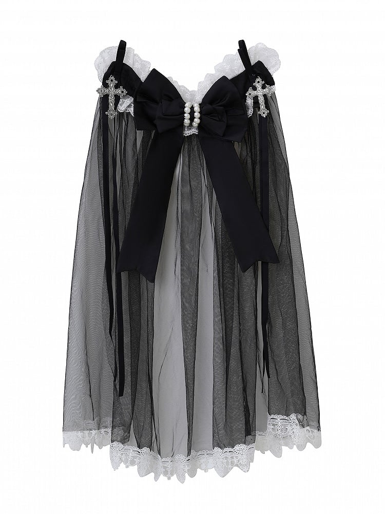 Black and White Gothic Cross Bowknot KC with Veil