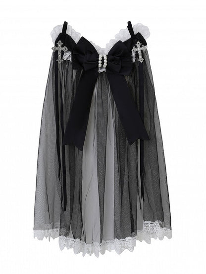 Black and White Gothic Cross Bowknot KC with Veil