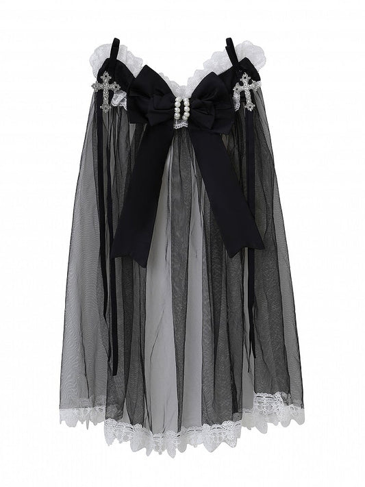 Black and White Gothic Cross Bowknot KC with Veil