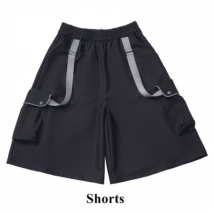 Black Techwear Strap Details Cargo Pockets Shorts