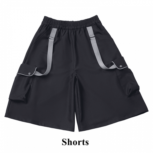 Black Techwear Strap Details Cargo Pockets Shorts
