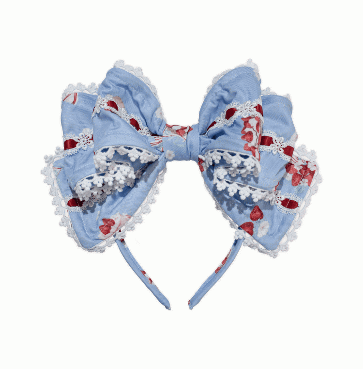 Strawberry Print Pink/Yellow/Blue Big Bow KC