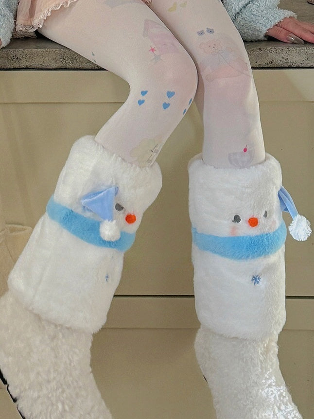 White Cute Snowman Plush Leg Warmers