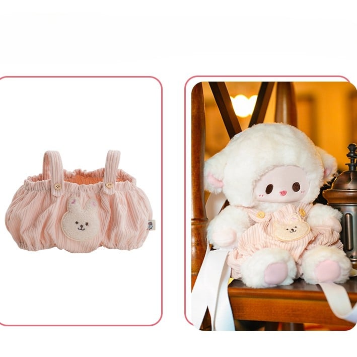 White&Pink Cute Plush Lamb Backpack + Overall Pants Middle/Large Size