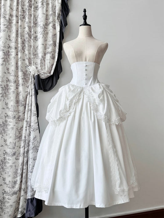 Clearance-Size L for Waist 68-72CM White Gothic Boned Corset Under Bust High Waist Aristocrat Lolita Skirt