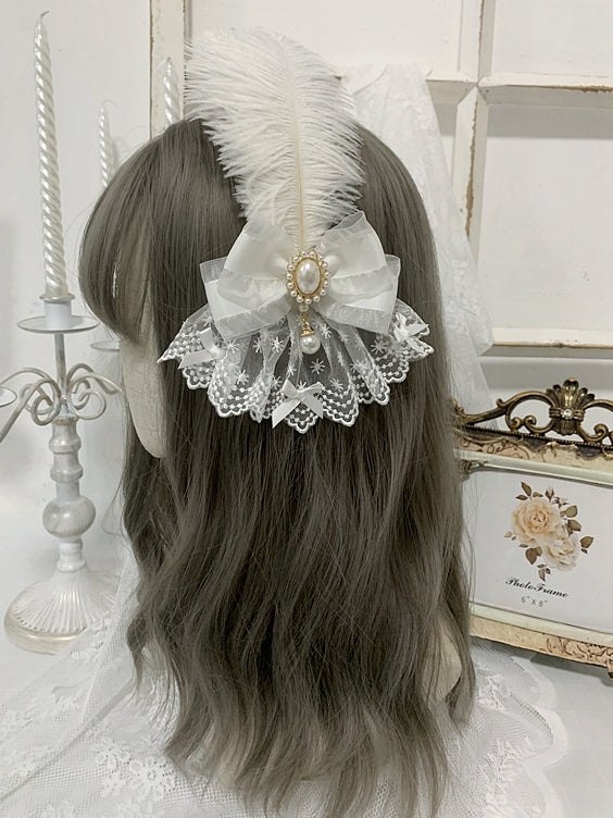 4 Colors Bowknot Details Gothic Elegant Feather Hairclip