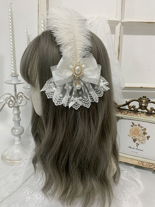 4 Colors Bowknot Details Gothic Elegant Feather Hairclip