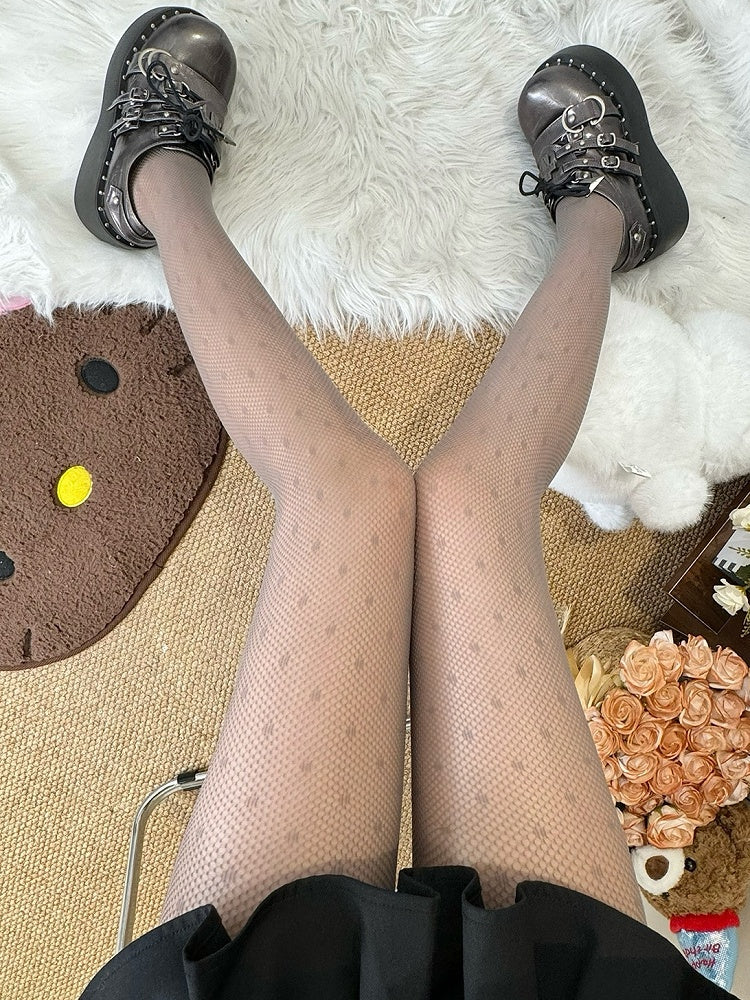 Gray/Black/Dusty Purple/White Polka-dot Pattern Tights