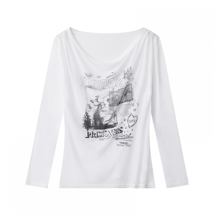 Off-the-shoulder Neckline White/Gray Semi-sheer Graphic Coverup