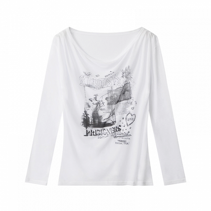 Off-the-shoulder Neckline White/Gray Semi-sheer Graphic Coverup