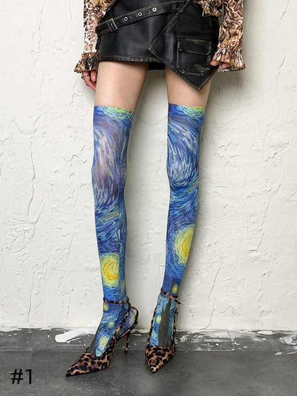 3 Options Oil Painting Overknee Stockings