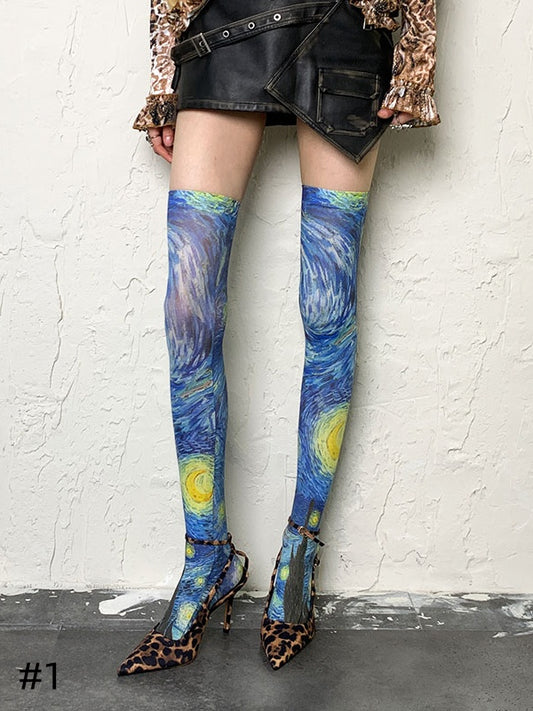 3 Options Oil Painting Overknee Stockings