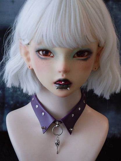 Purple Gothic Silver Bird Bone Pendant Studs Details Choker