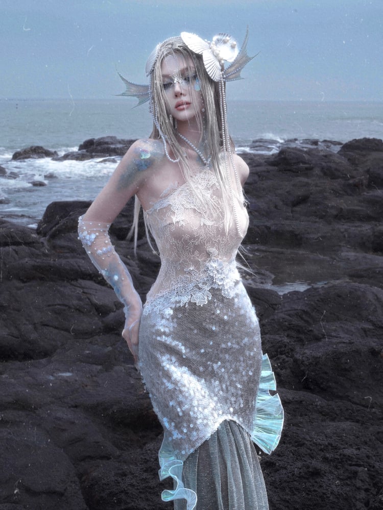 Beaded Halter Neck Shining Sequins Mermaid Dress Fairy Goth Vacation Bodycon Dress