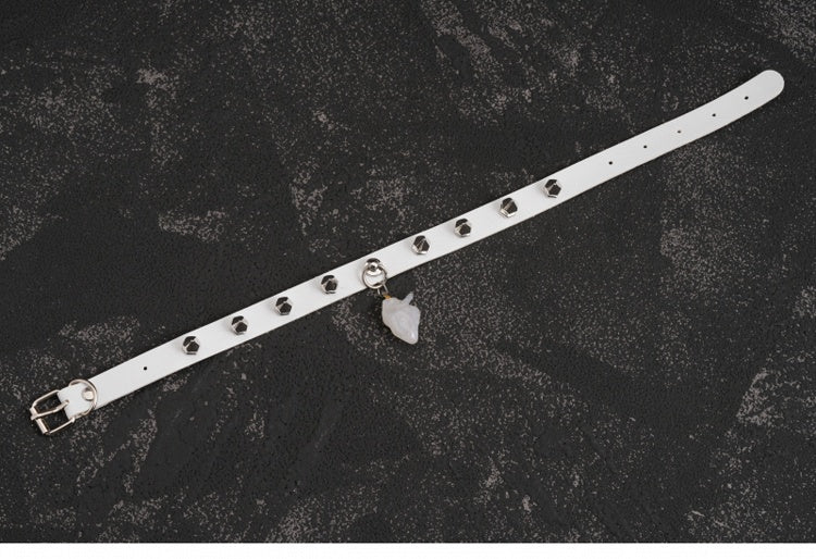 Heart Pendant White Gothic Studs PU Choker