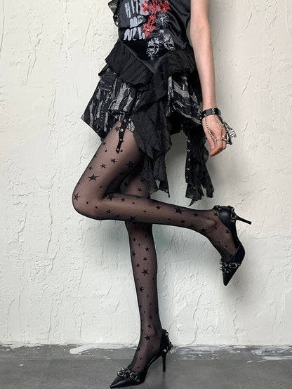 Black Y2K Star Print Tights