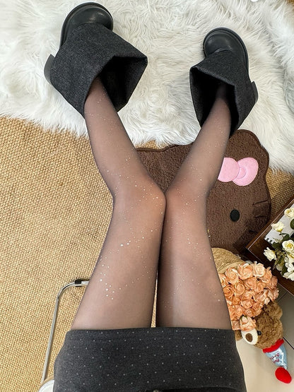 Black/Gray/Nude Y2K Rhinestone Diamond Pattern Tights