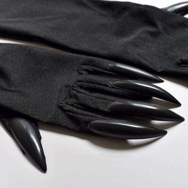 Gothic Punk Black Halloween Gloves with Nails
