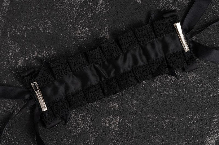 Handmade Skulls Ruffled Lace Black Gothic Hairband