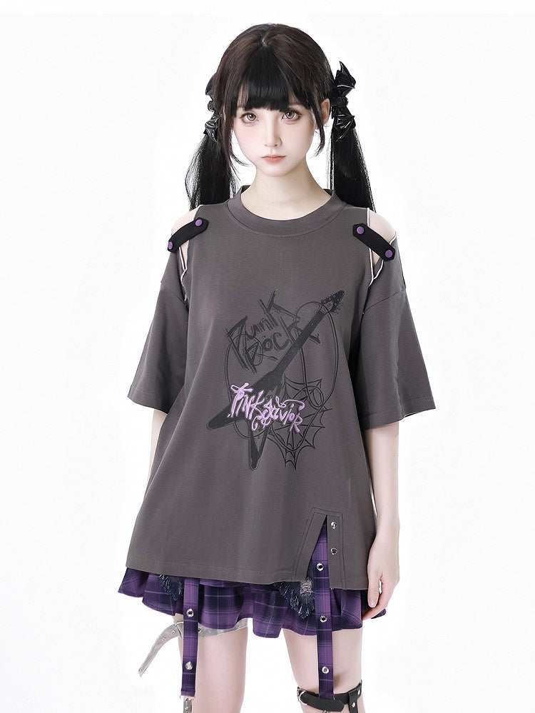 Y2K Purple Plaid Hem Distressed Holes Tie Dye Denim Skirt