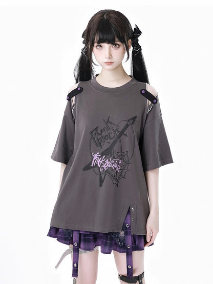 Y2K Purple Plaid Hem Distressed Holes Tie Dye Denim Skirt