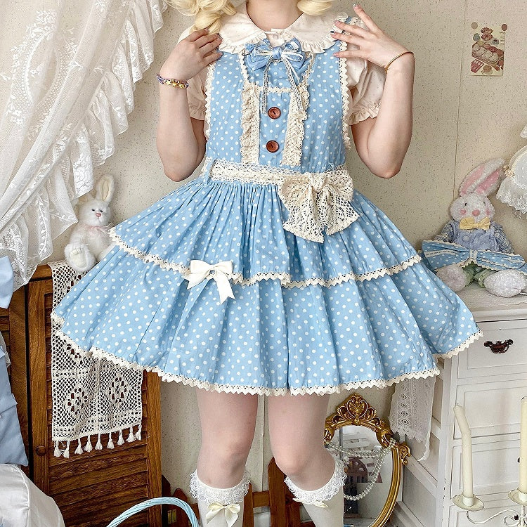 Blue Polka-dot Pattern Old School Lolita Overall Dress