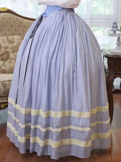 Bavarian Landhaus Historical Costume - Light Blue Boned Corset + Skirt + White Shirt + White Lace Bonnet