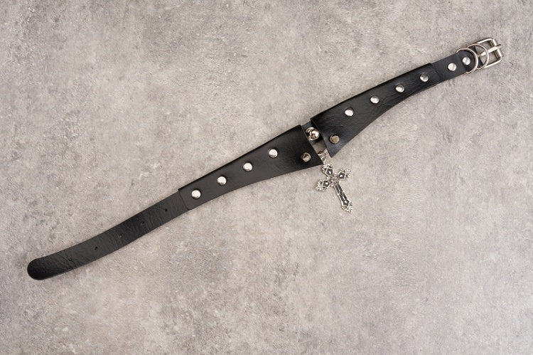 Cross Pendant Y2K Studs Black Gothic PU Choker