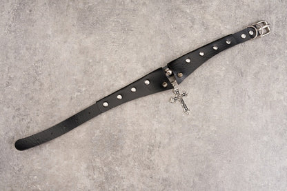 Cross Pendant Y2K Studs Black Gothic PU Choker