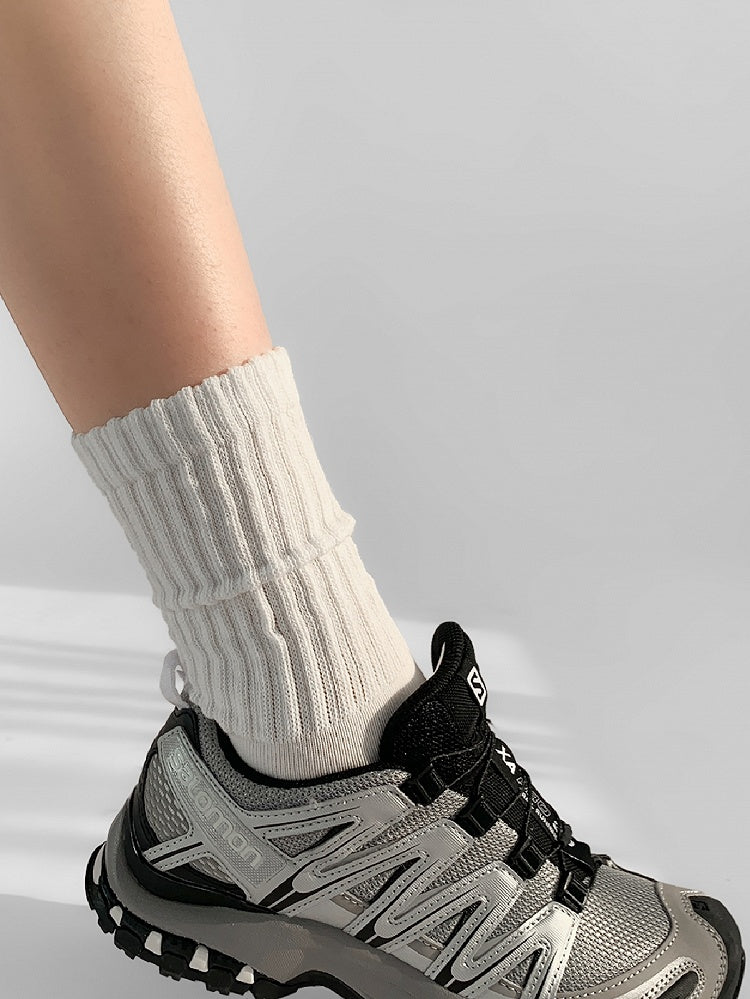 White/Beige Knitted Calf Socks