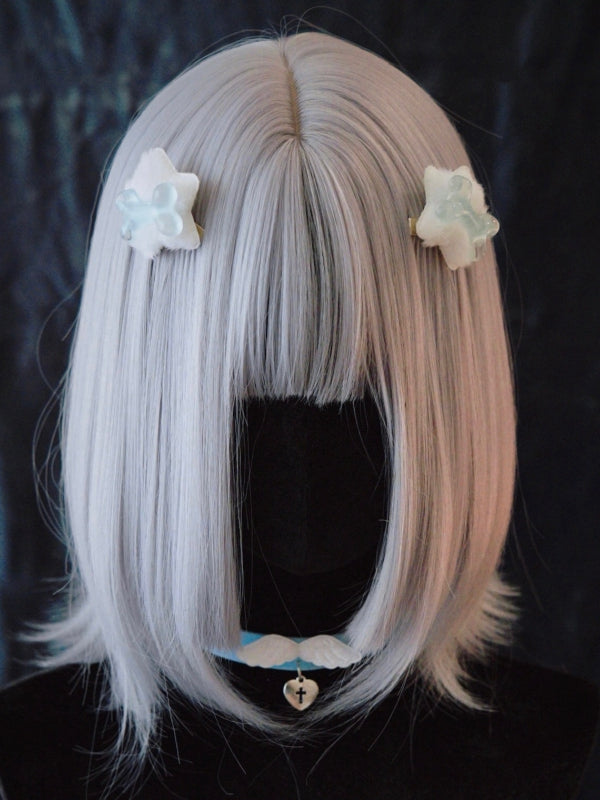 Bones Decorated White Plush Star-shaped Hairclips