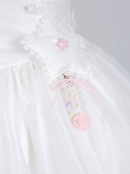 Pink / Blue Heart Charm White Padded Star Brooch