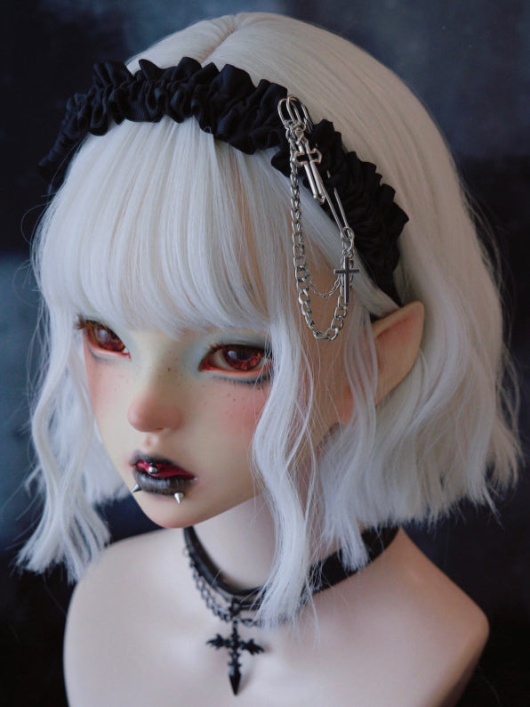 Black Ruffle Trim Decorated Pin With Cross Design KC