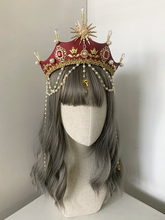 Beads Details Elegant Red Rhinestones Gothic Gorgeous Crown