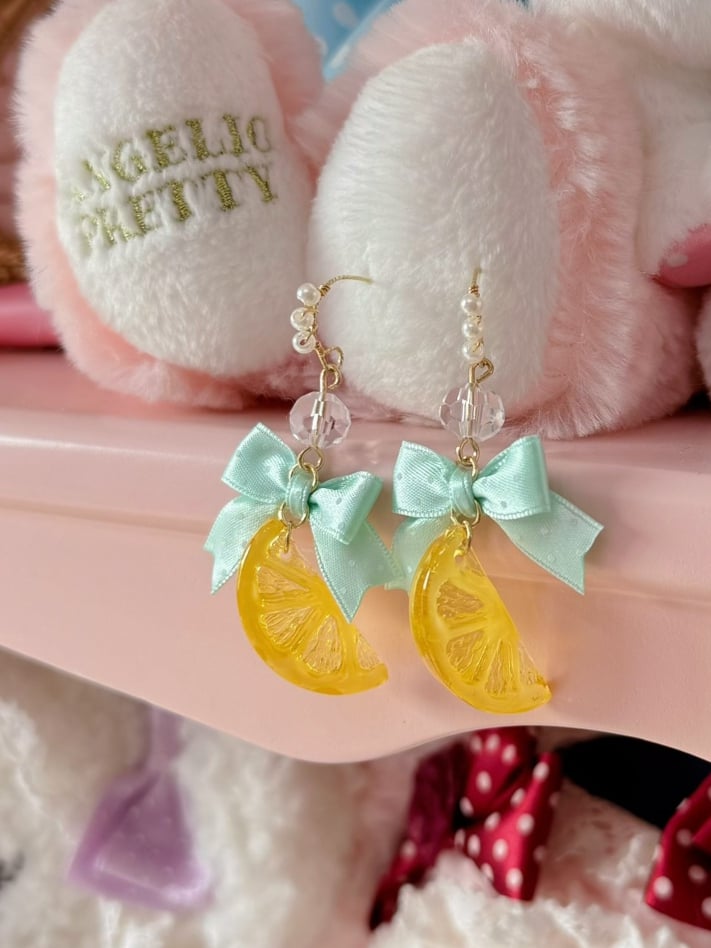 3 Color Options Polka-dot Pattern Bowknot Decorated Lemon Ear Clips