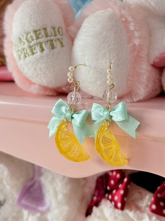 3 Color Options Polka-dot Pattern Bowknot Decorated Lemon Ear Clips