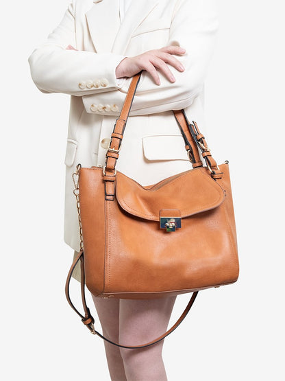 Vintage Brown Soft Tote Bag With Chain & Faux Leather Strap