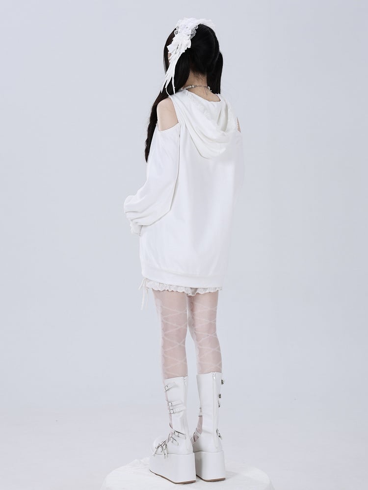 Gothic Charm Jirai Kei Hoodie with Lace and Cross Details