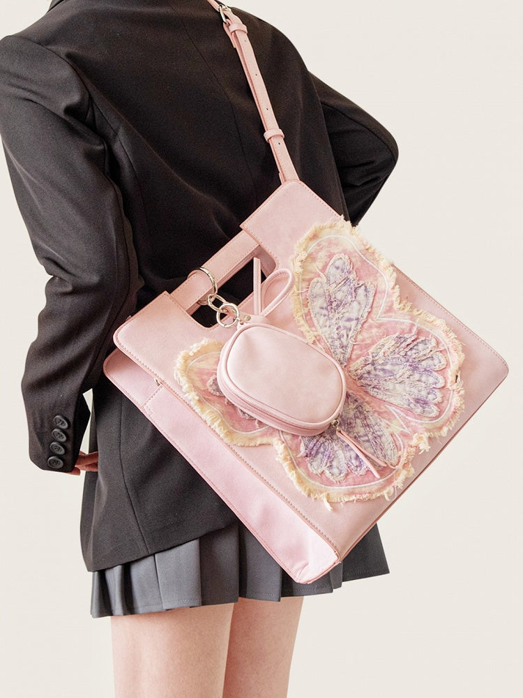 Adorable Pink Crossbody Bag With Oversized Butterfly Patchwork